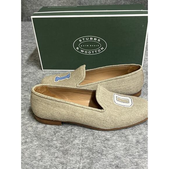 Stubbs Wooten Slippers Mens 10 Beige Tan Shoes‎ Linen Loafers OI Limited Edition - Picture 2 of 10
